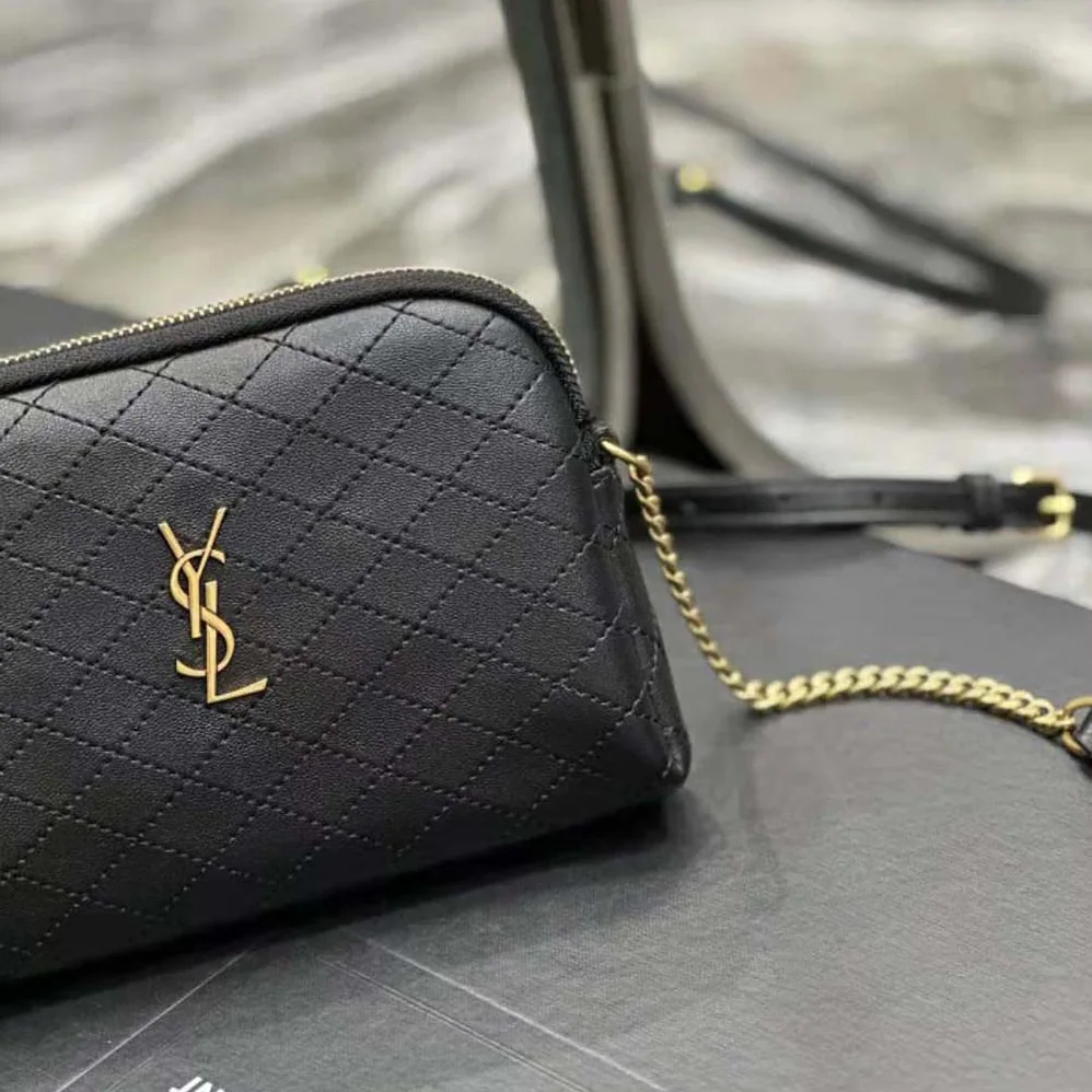 Saint Laurent YSL Gaby Zipped Pouch in Quilted Lambskin for Women in Black Saint Laurent YSL Gaby Zipped Pouch in Quilted Lambskin for Women in Black