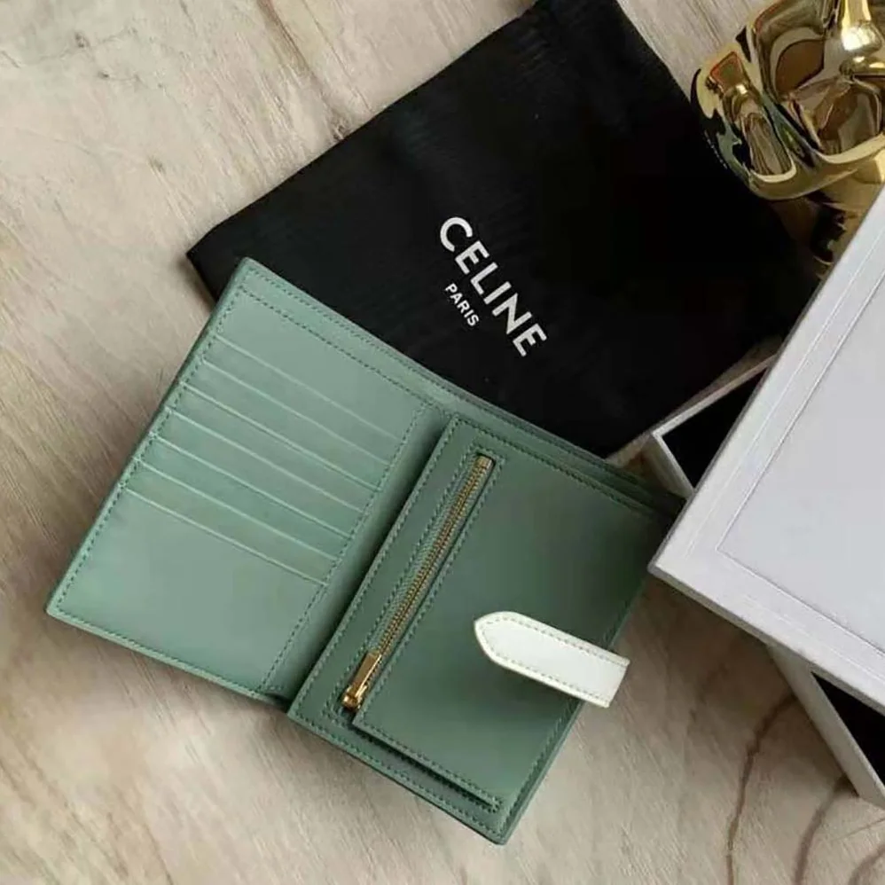 Celine Medium Strap Wallet in Bicolour Grained Calfskin for Women