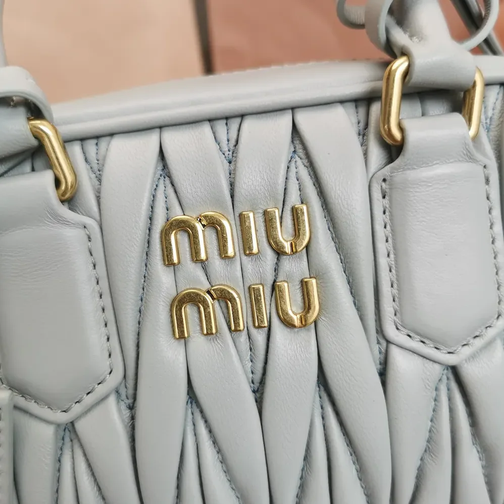 Miu Miu Arcadie Matelassé Nappa Leather Bag for Women in Pearl Gray