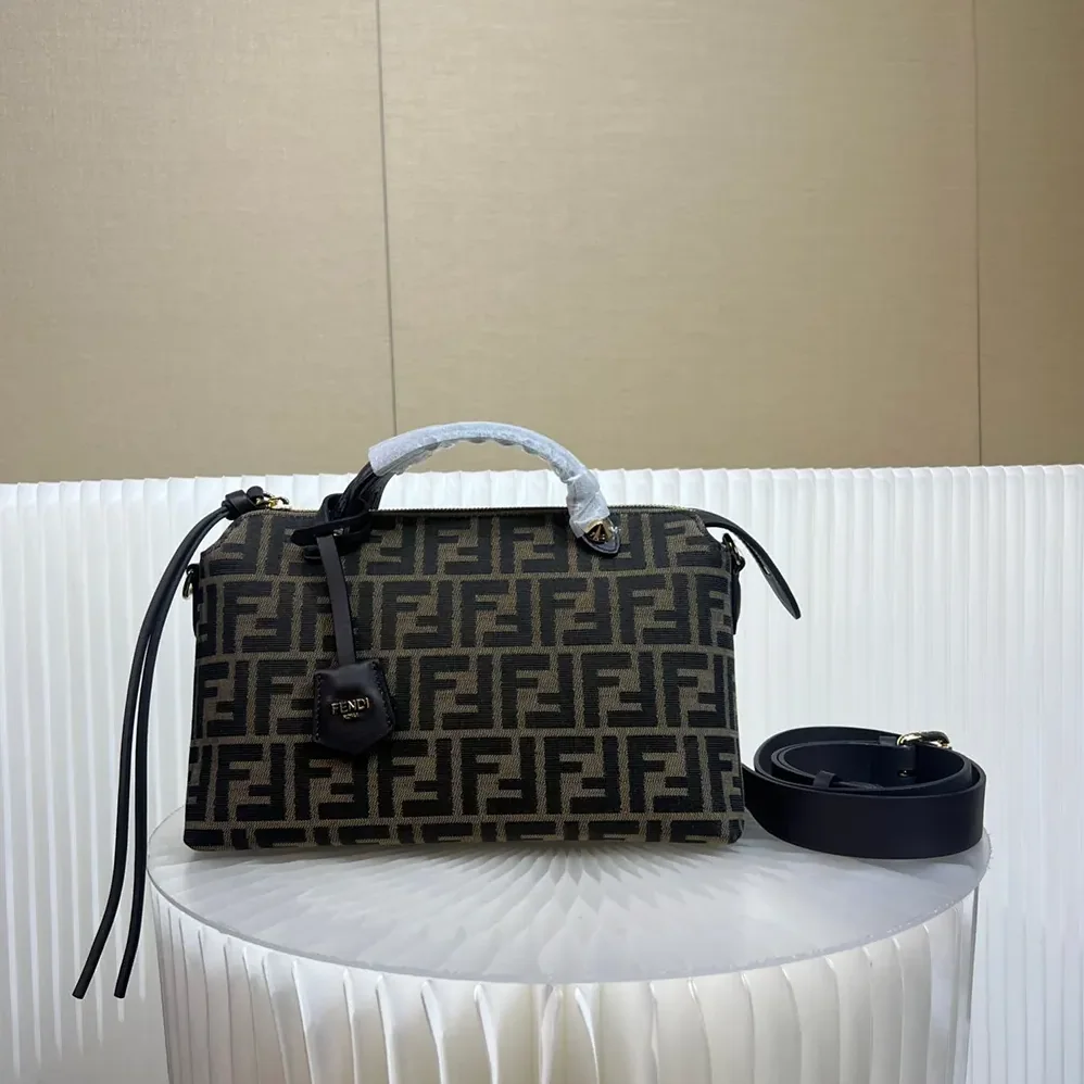 Fendi By The Way Soft Medium Brown FF Jacquard Fabric Bag for Unisex