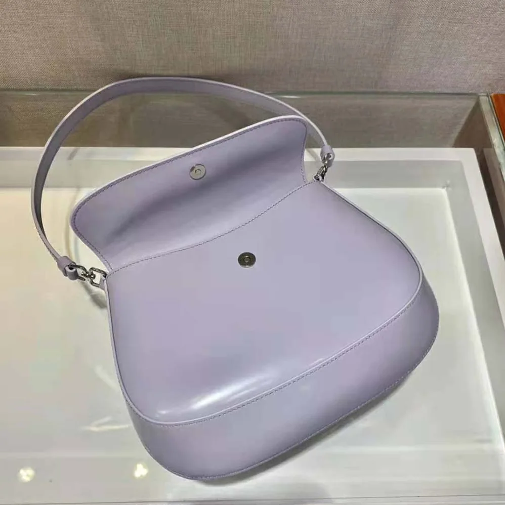 Prada Cleo Brushed Leather Shoulder Bag with Flap for Women in Purple Prada Cleo Brushed Leather Shoulder Bag with Flap for Women in Purple