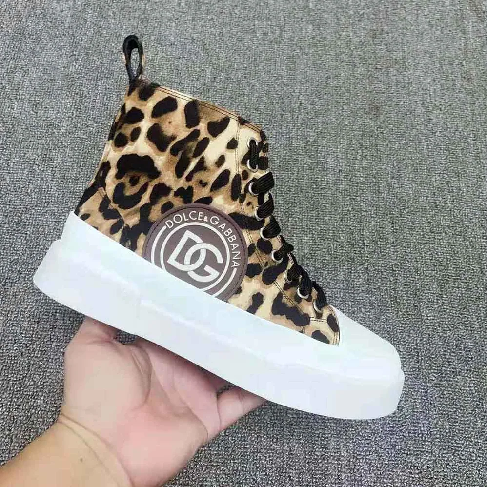 Dolce Gabbana D&G Cotton drill Portofino Light Mid-Top Sneakers with Leopard Print for Women Dolce Gabbana D&G Cotton drill Portofino Light Mid-Top Sneakers with Leopard Print for Women