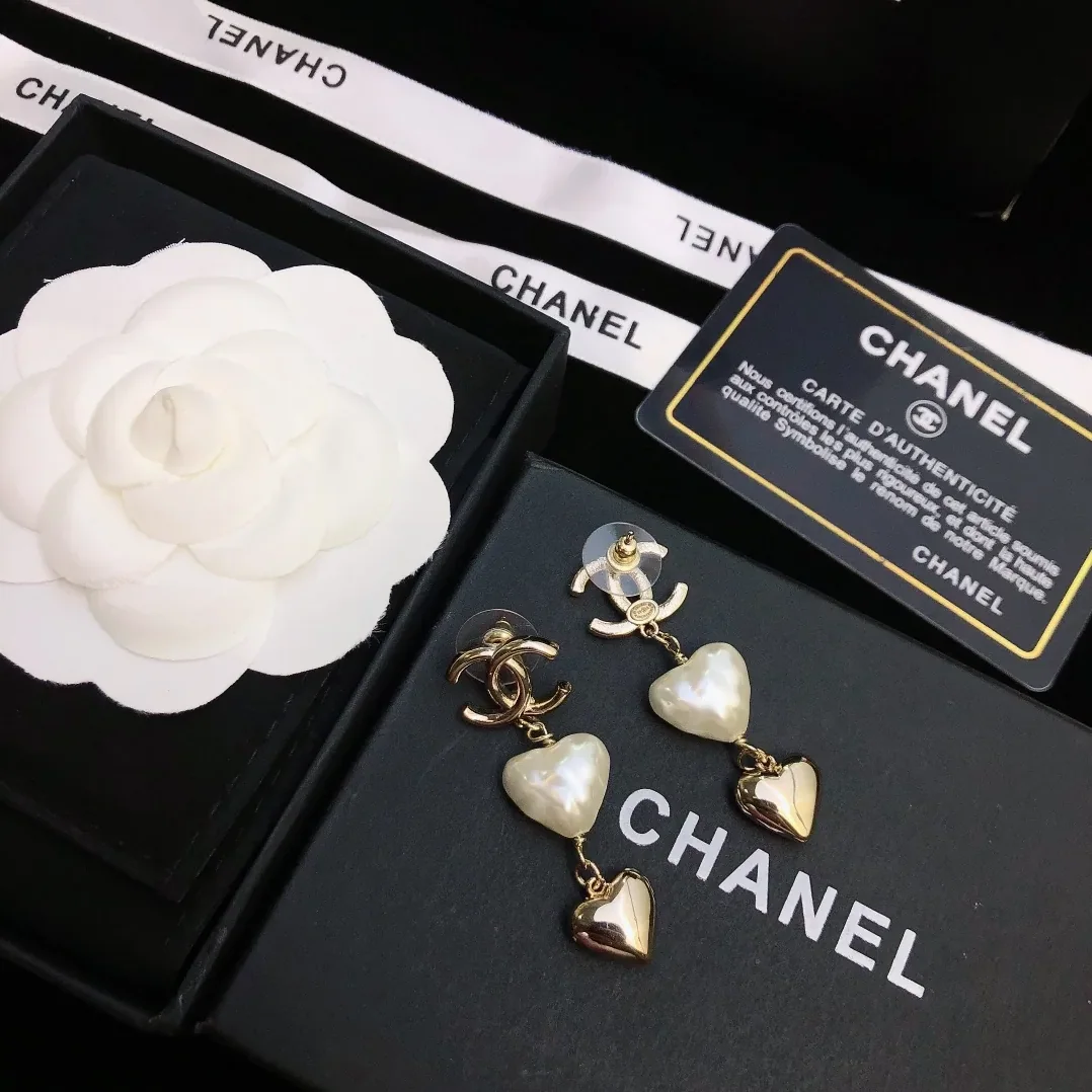 Chanel Two Hearts Links Earrings Gold Tone