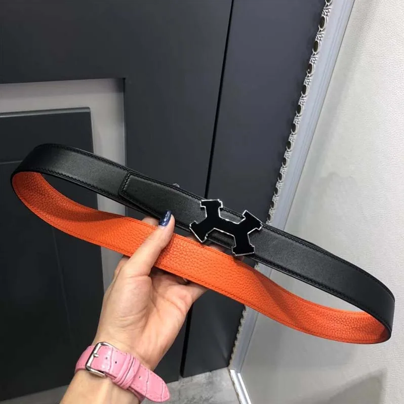Hermes Street H Belt Buckle & Reversible Leather Strap 32 mm for Men in Orange