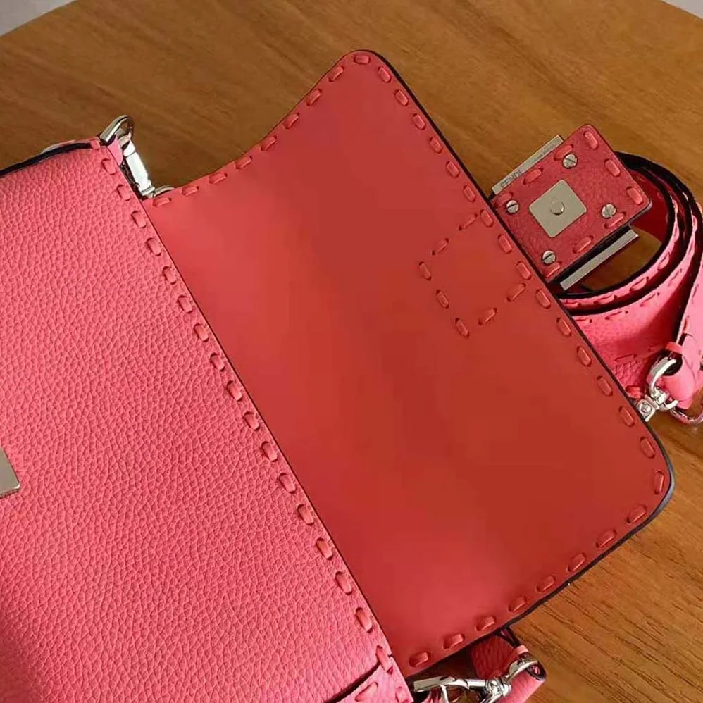 Fendi Baguette Pink Selleria Bag with Oversized Topstitching for Women