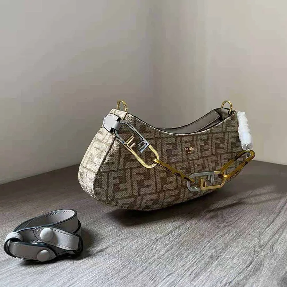 Fendi O'Lock Swing Dove Gray Tapestry Fabric Pouch for Women Fendi O'Lock Swing Dove Gray Tapestry Fabric Pouch for Women