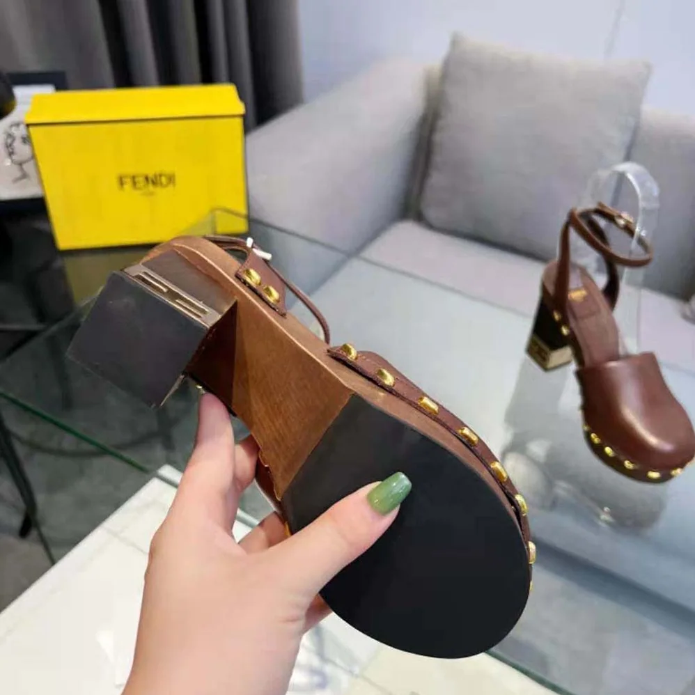 Fendi Baguette Show Brown Leather High for Women in Heeled Clogs Fendi Baguette Show Brown Leather High for Women in Heeled Clogs