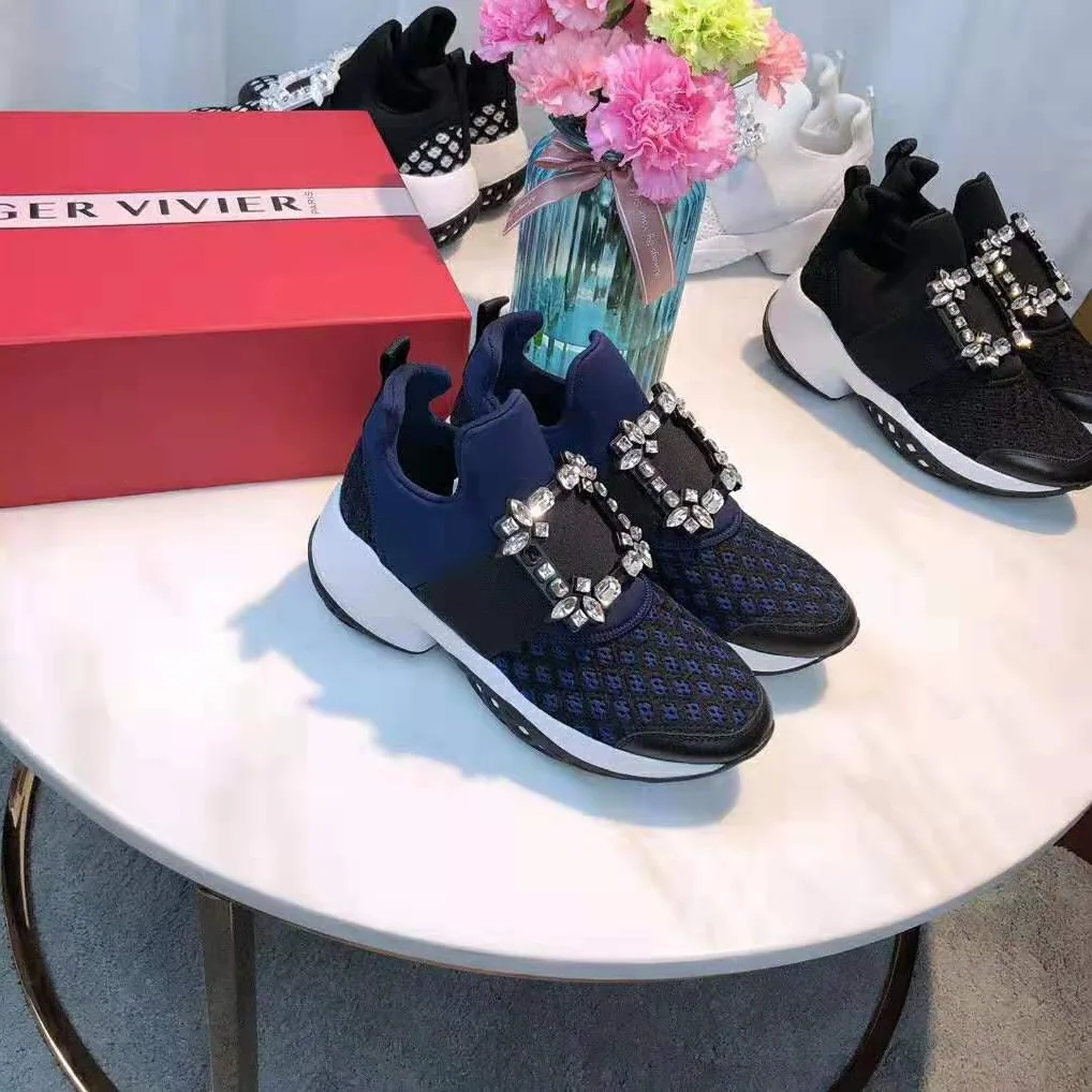 Roger Vivier Viv' Run Strass Buckle Sneakers for Women in Navy Roger Vivier Viv' Run Strass Buckle Sneakers for Women in Navy