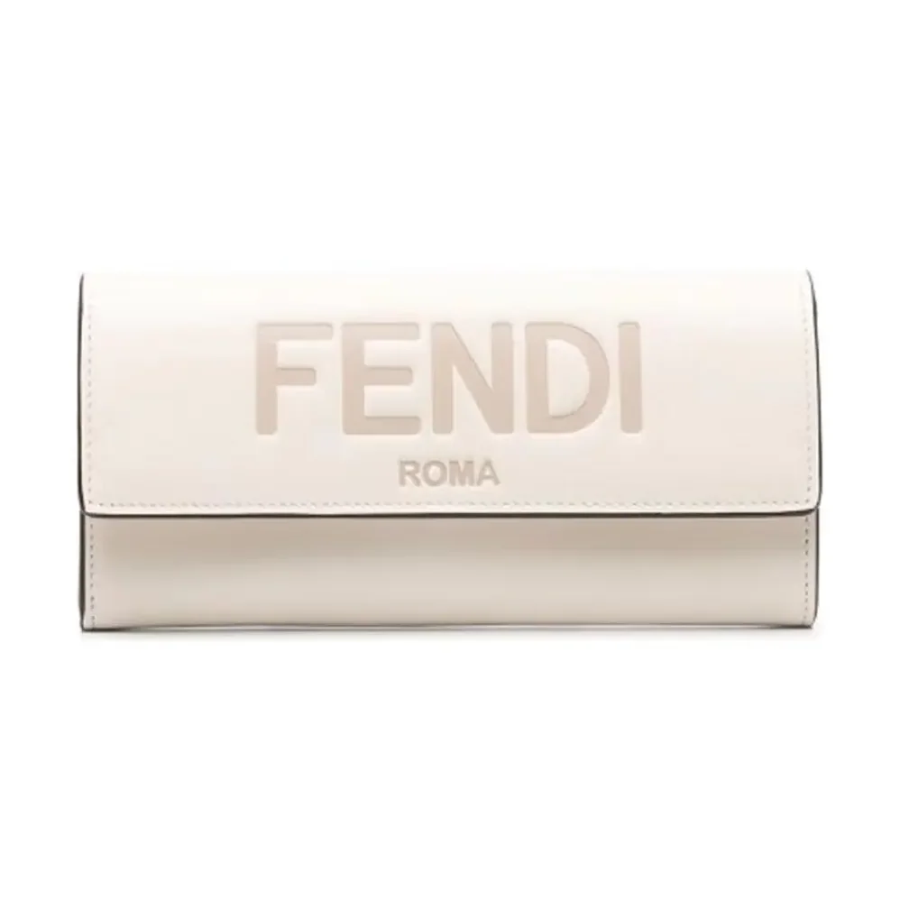 Fendi Continental White Leather Wallet Fastened with a Snap Button for Women