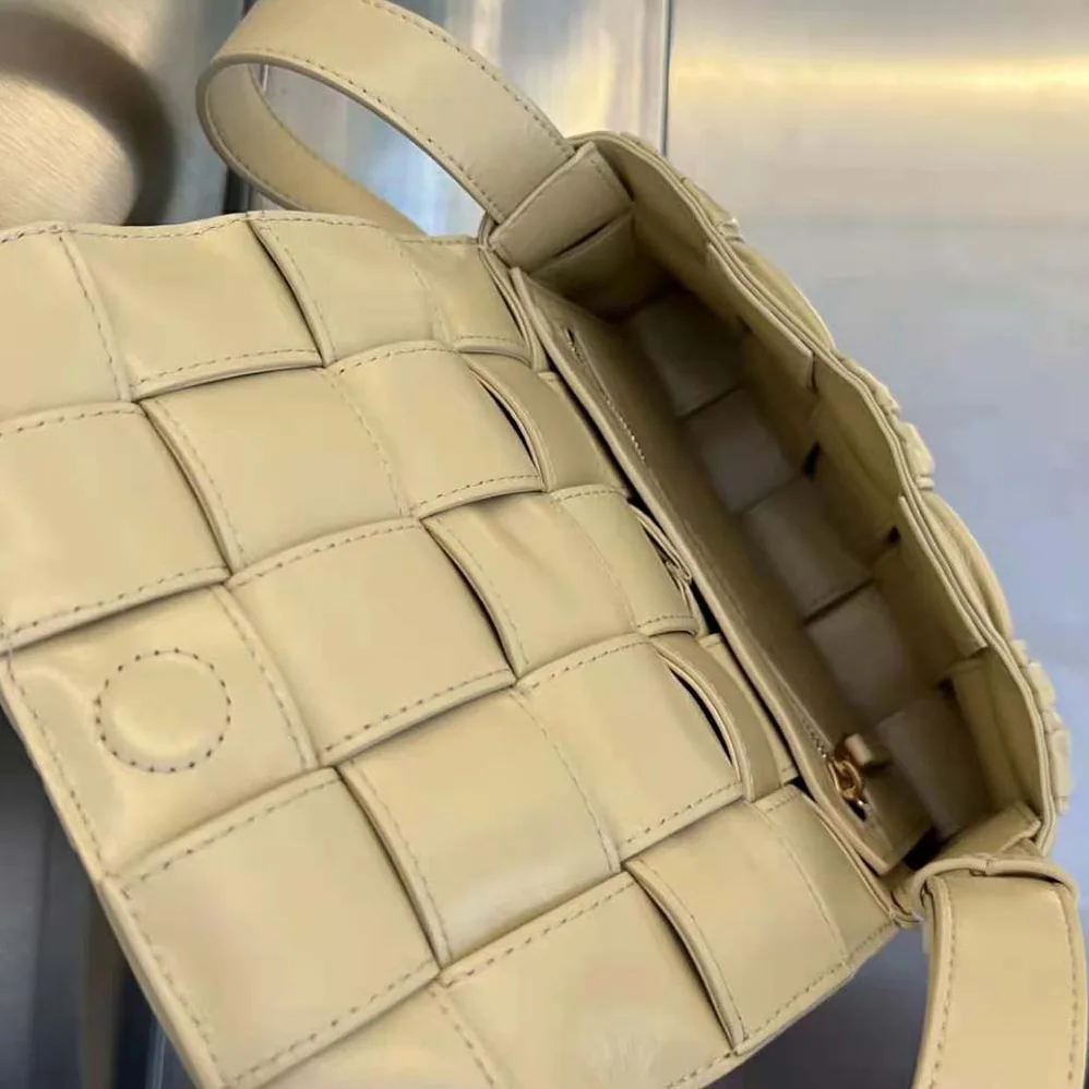 Bottega Veneta Cassette Foulard Intreccio Leather Cross-Body Bag for Women in Beige