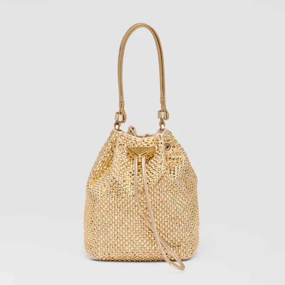 Prada Satin Mini-Bag with Crystals for Women in Gold Prada Satin Mini-Bag with Crystals for Women in Gold