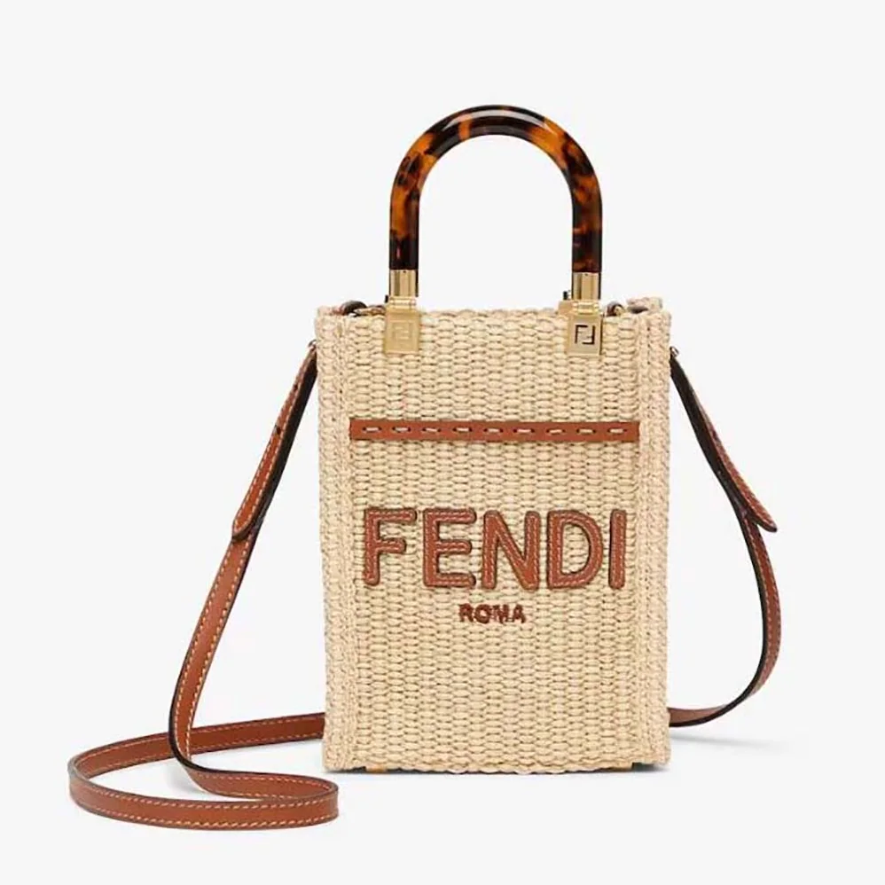 Fendi Mini Sunshine Shopper Natural Straw Mini for Women in Bag