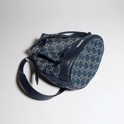 Gucci Venice Small Bucket Bag / Dark Blue Denim Palladium Hardware Gucci Venice Small Bucket Bag / Dark Blue Denim Palladium Hardware