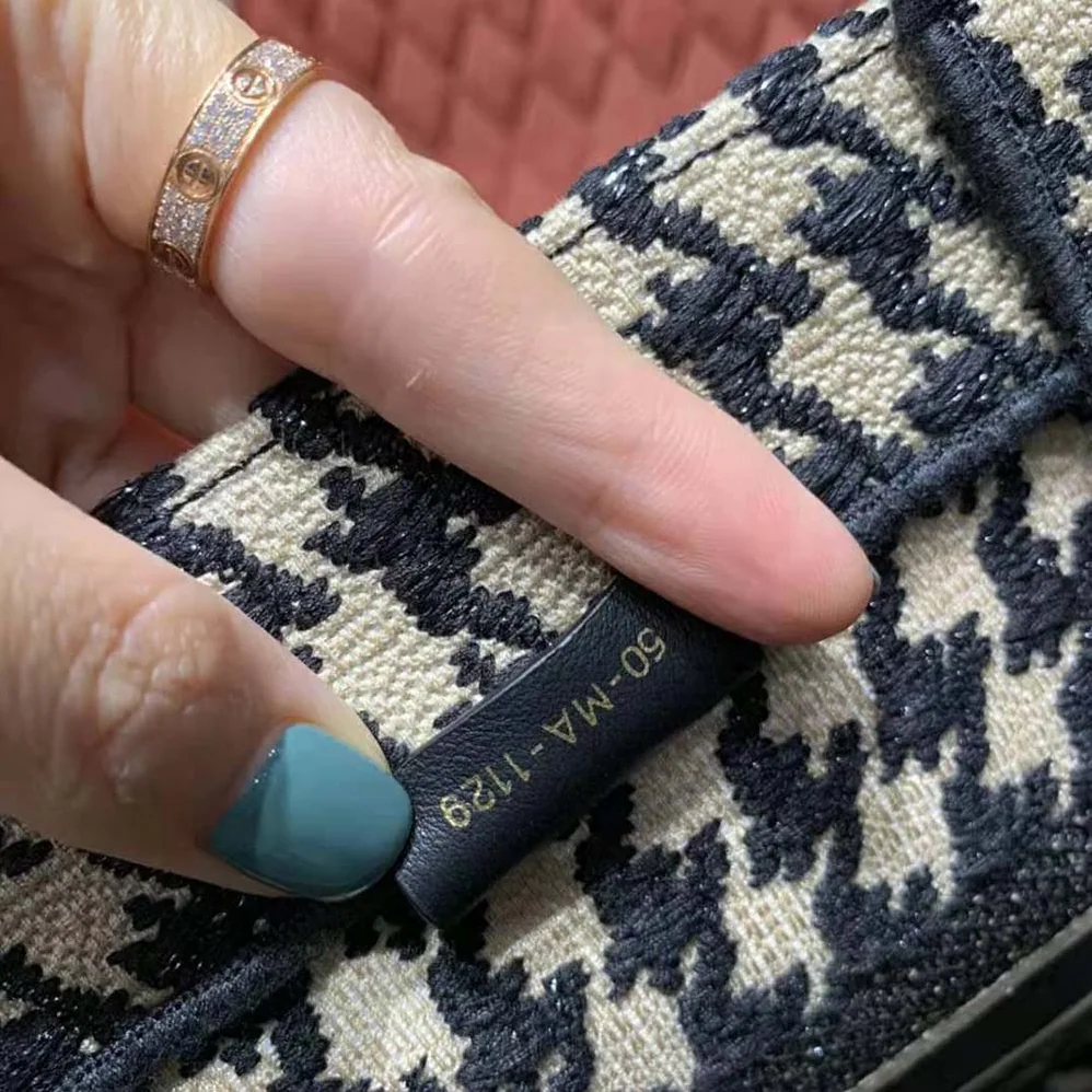 Dior Small Dior Book Tote Black Houndstooth Embroidery for Women