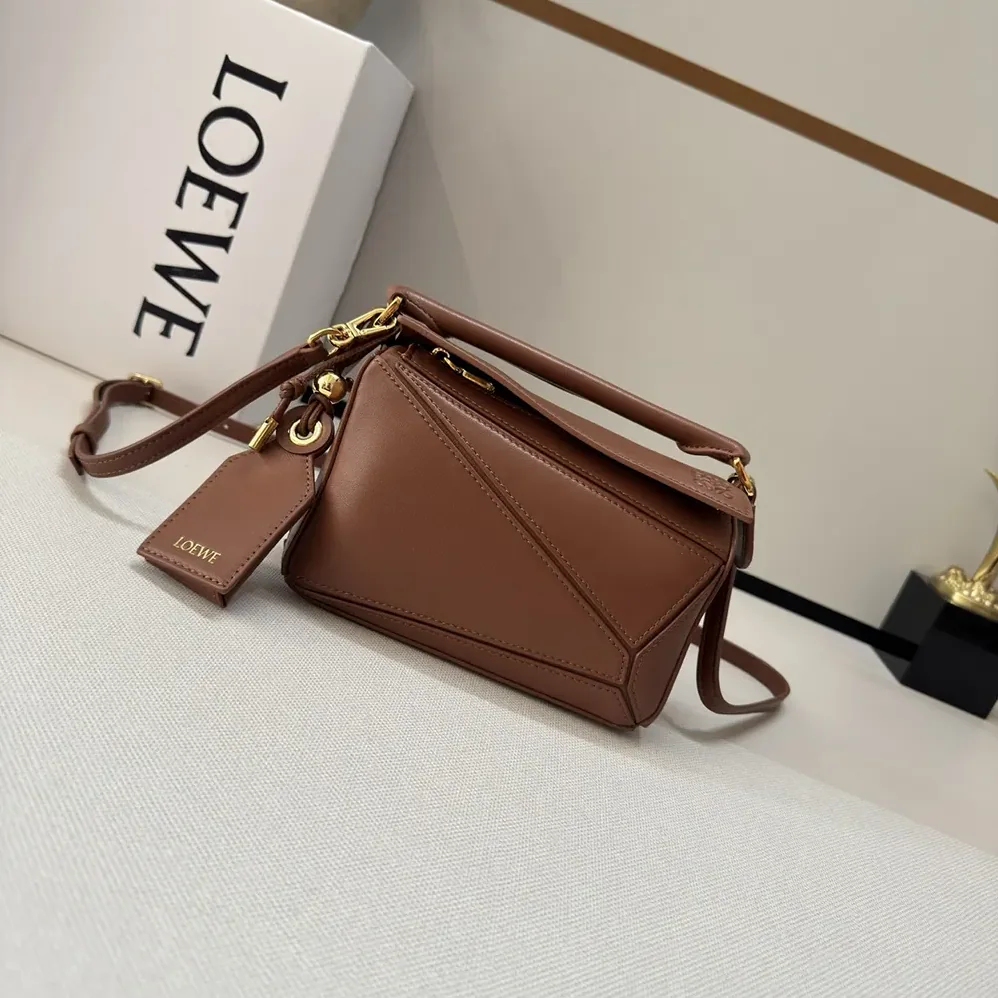 Loewe Small Featherlight Puzzle Bag in Nappa Lambskin for Unisex in Brown