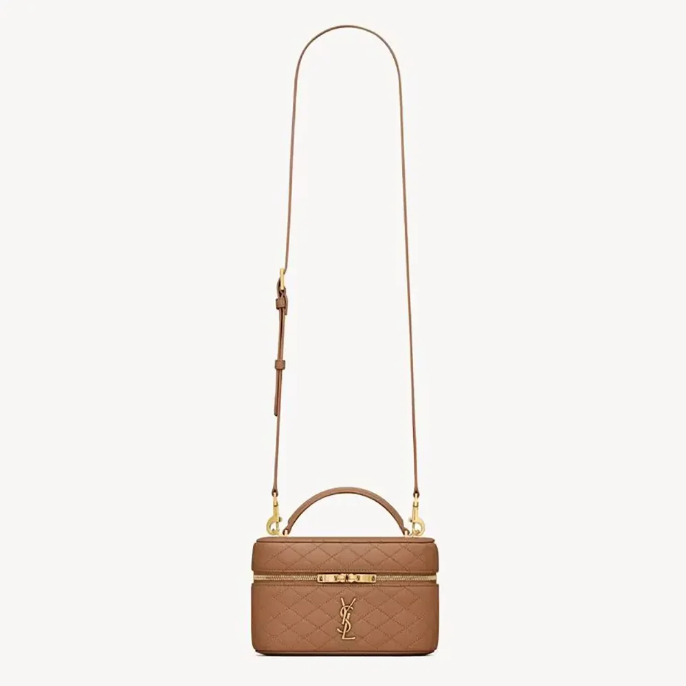 Saint Laurent YSL Gaby Vanity Bag In Lambskin for Women in Brown Saint Laurent YSL Gaby Vanity Bag In Lambskin for Women in Brown