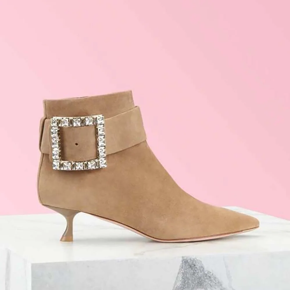 Roger Vivier Pointy Strass Buckle Ankle Boots in Suede for Women Roger Vivier Pointy Strass Buckle Ankle Boots in Suede for Women