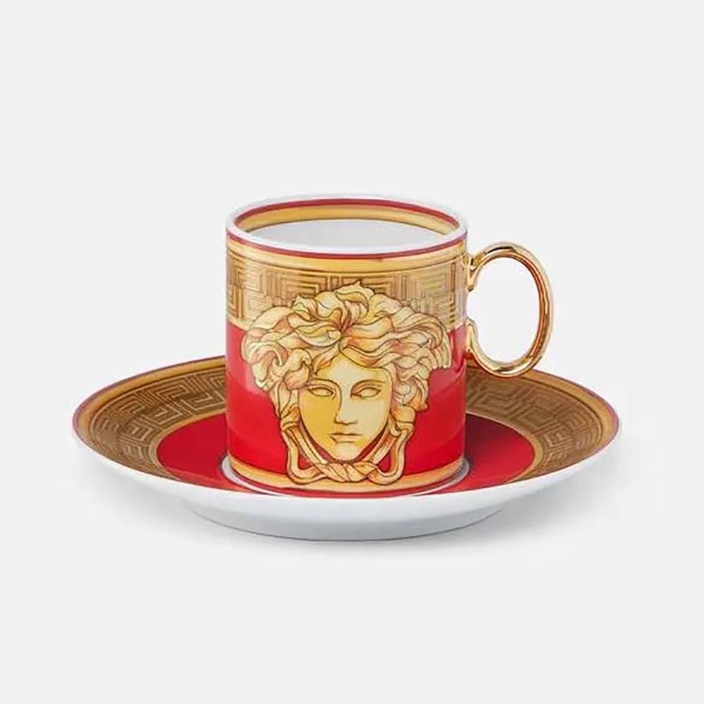 Versace Medusa Amplified Coffee Set Includes a Coffee Cup with Handle and a Matching Saucer for Unisex