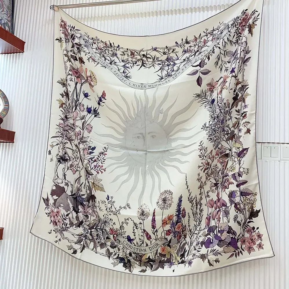 Dior Dior 4 Saisons Hiver Soleil 90 Square Scarf Ecru Multicolor Silk Twill for Unisex