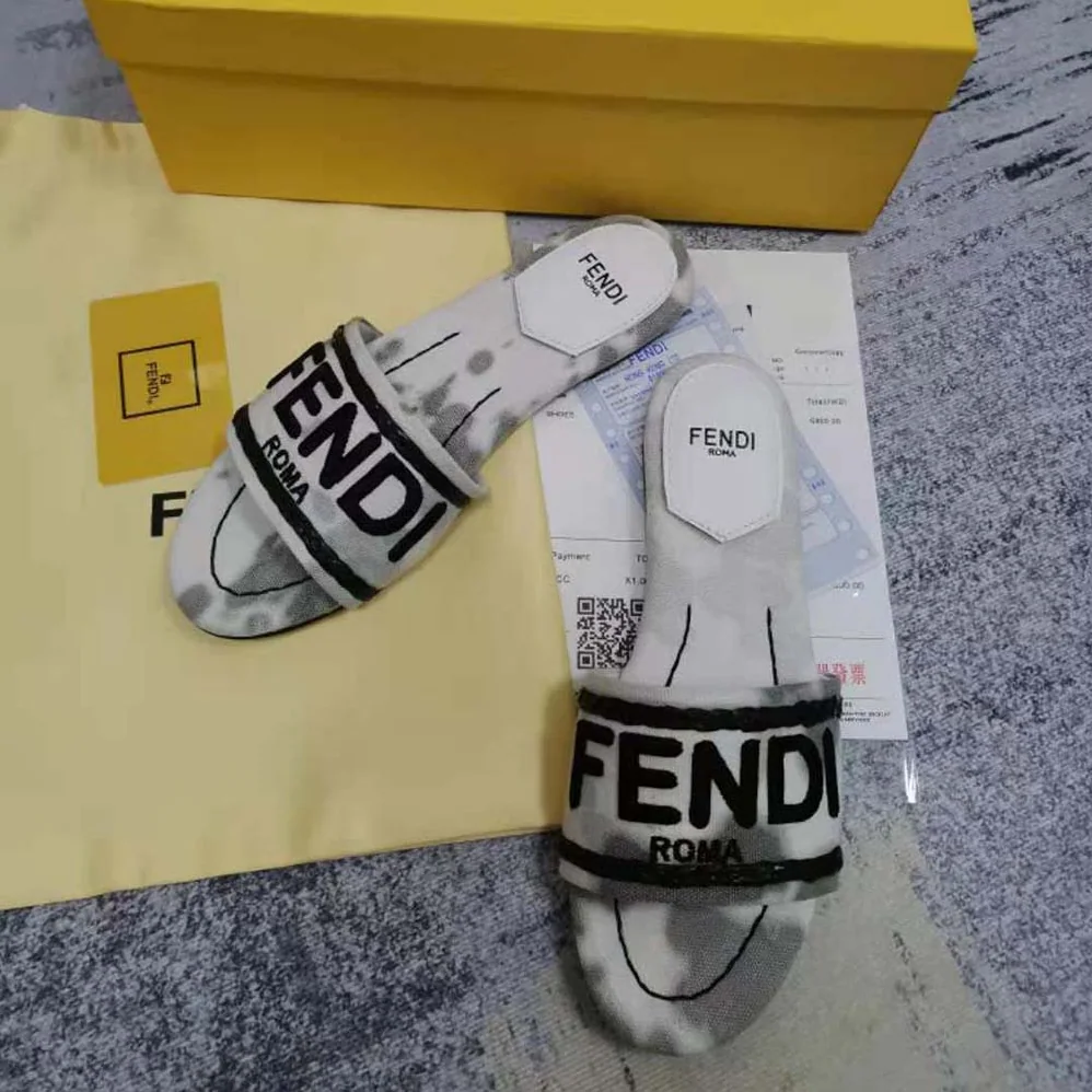 Fendi Signature Slides Gray Canvas Slides for Women Fendi Signature Slides Gray Canvas Slides for Women