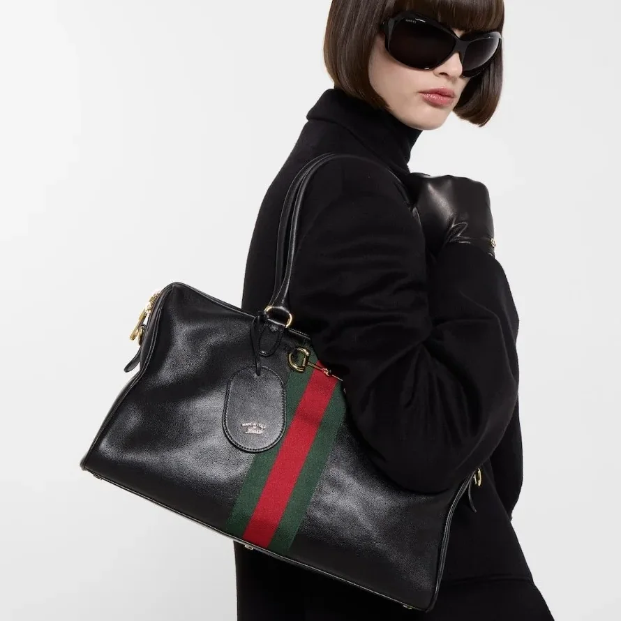 Gucci Borsetto Large Boston Shoulder Bag in Black Gold Hardware