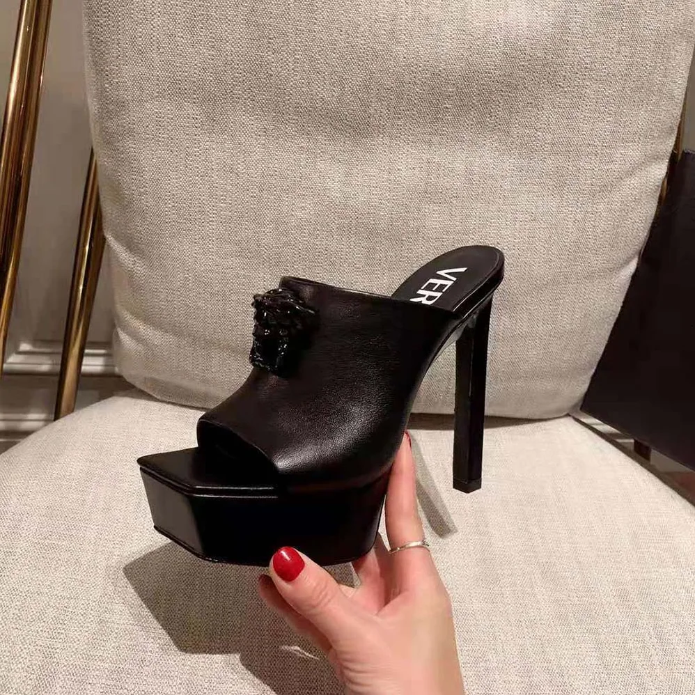 Versace La Medusa Platform Mules in 105mm Heel Hight for Women in Black