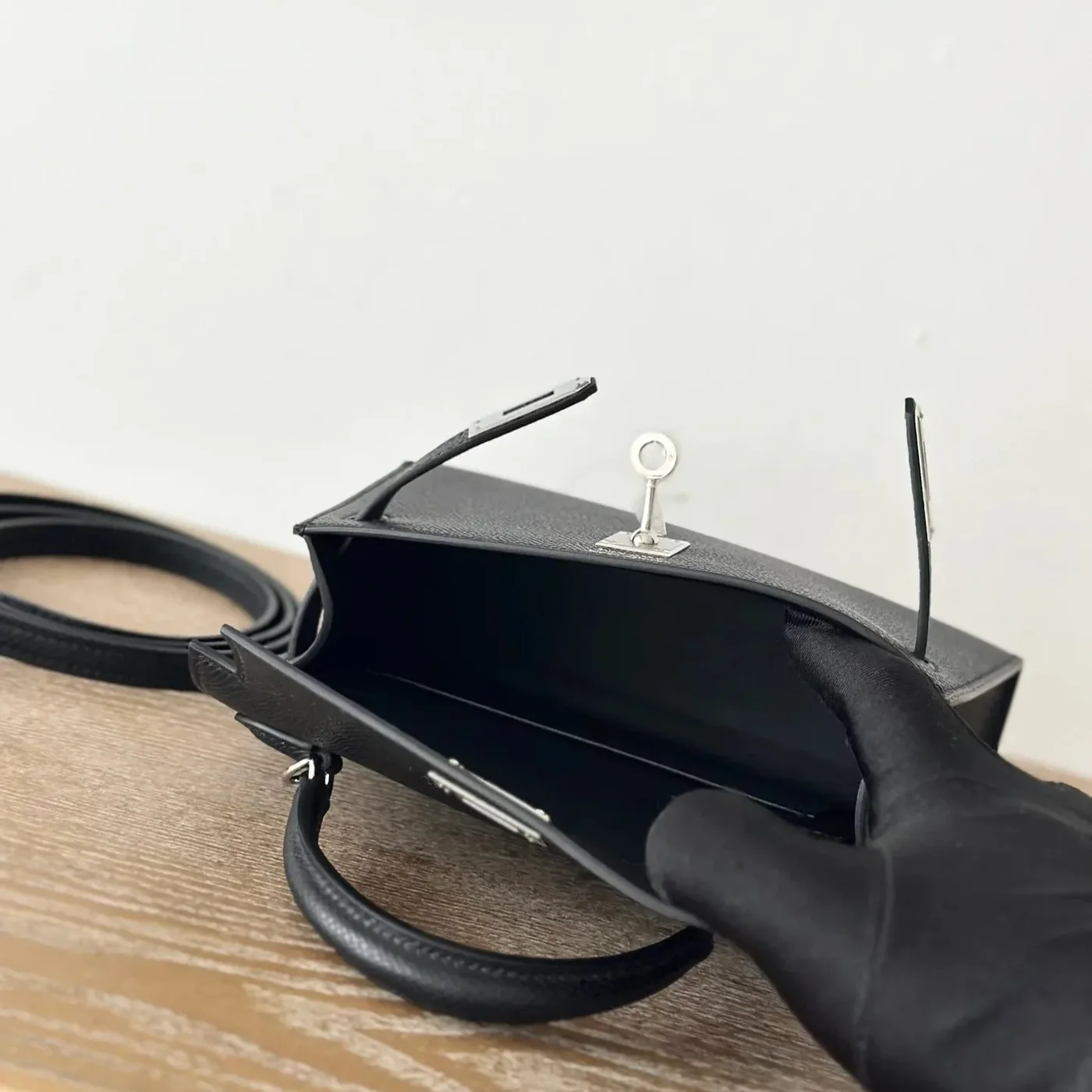 Hermes Kelly Mini Top Handle Bag in Noir Epsom Palladium Hardware
