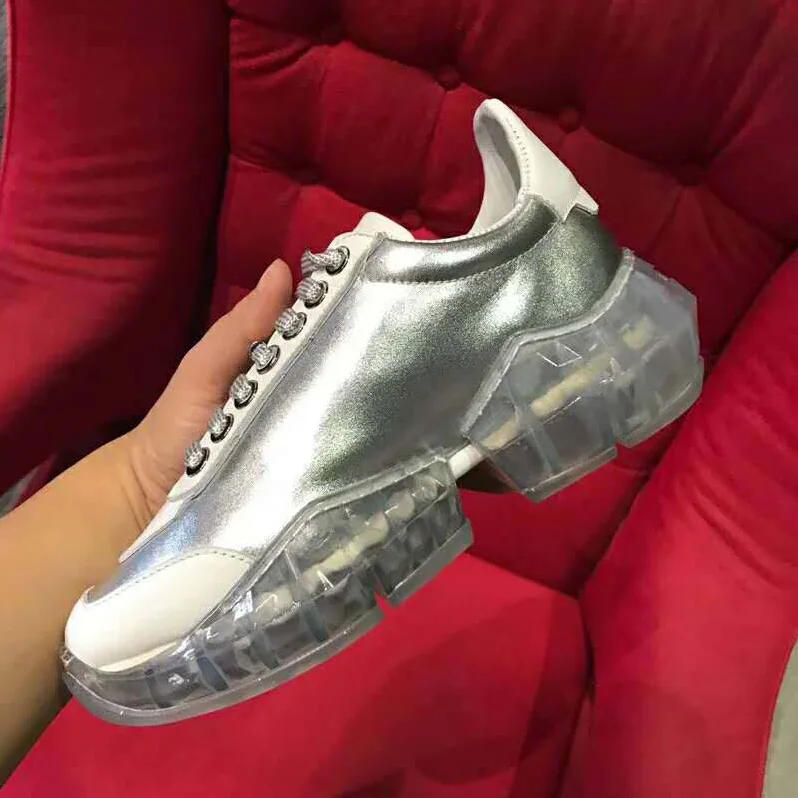 Jimmy Choo Shoes Diamond/F Silver Metallic Leather and White Calf Leather Low Top Trainers for Women Jimmy Choo Shoes Diamond/F Silver Metallic Leather and White Calf Leather Low Top Trainers for Women