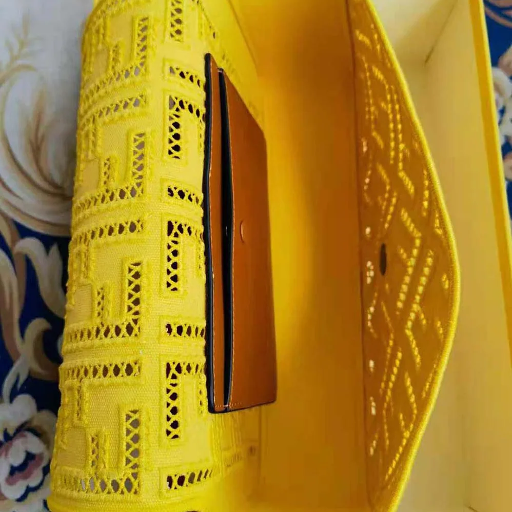 Fendi Baguette Canvas Bag with Embroidery for Women in Yellow Fendi Baguette Canvas Bag with Embroidery for Women in Yellow