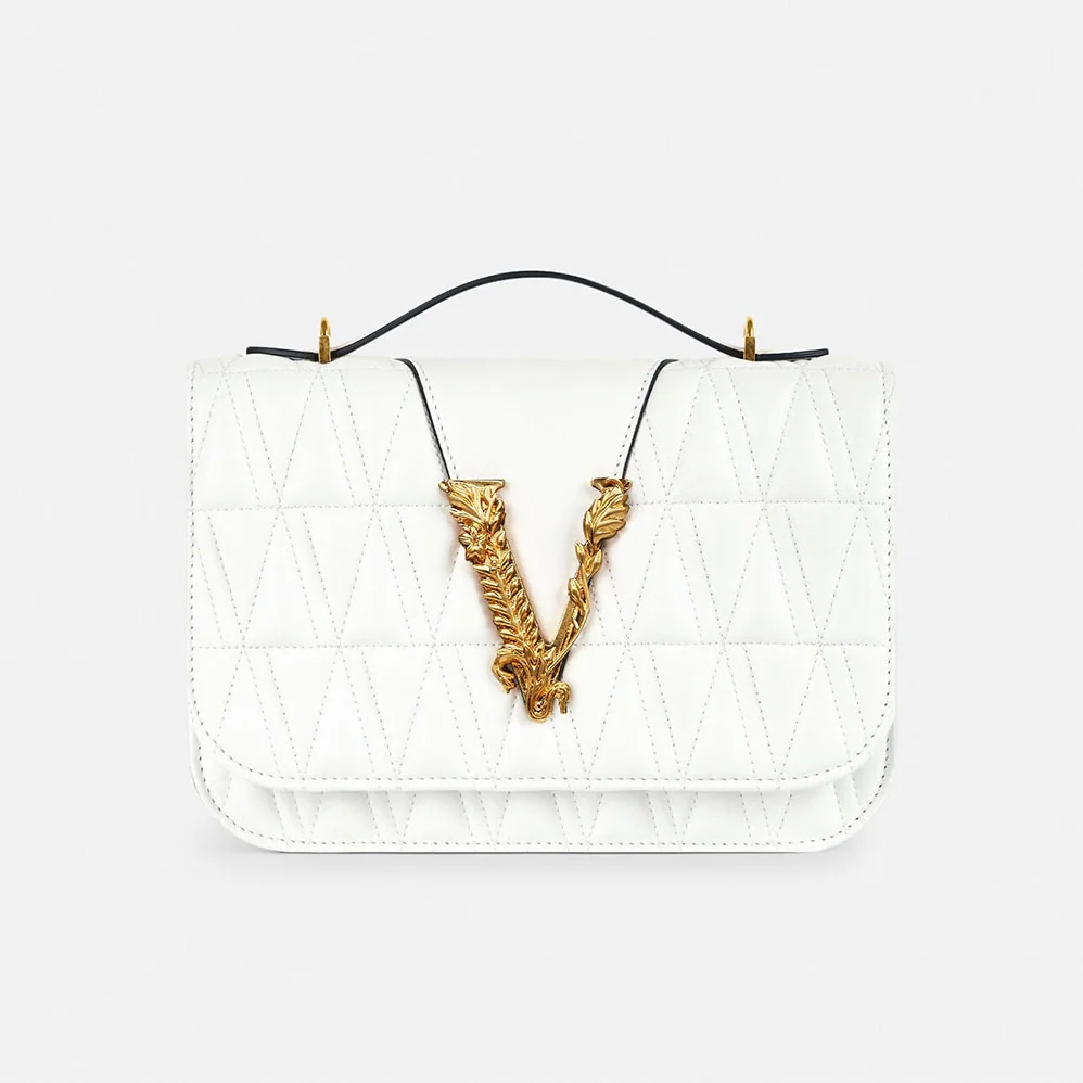 Versace Virtus Quilted Shoulder Bag for Women in White Versace Virtus Quilted Shoulder Bag for Women in White