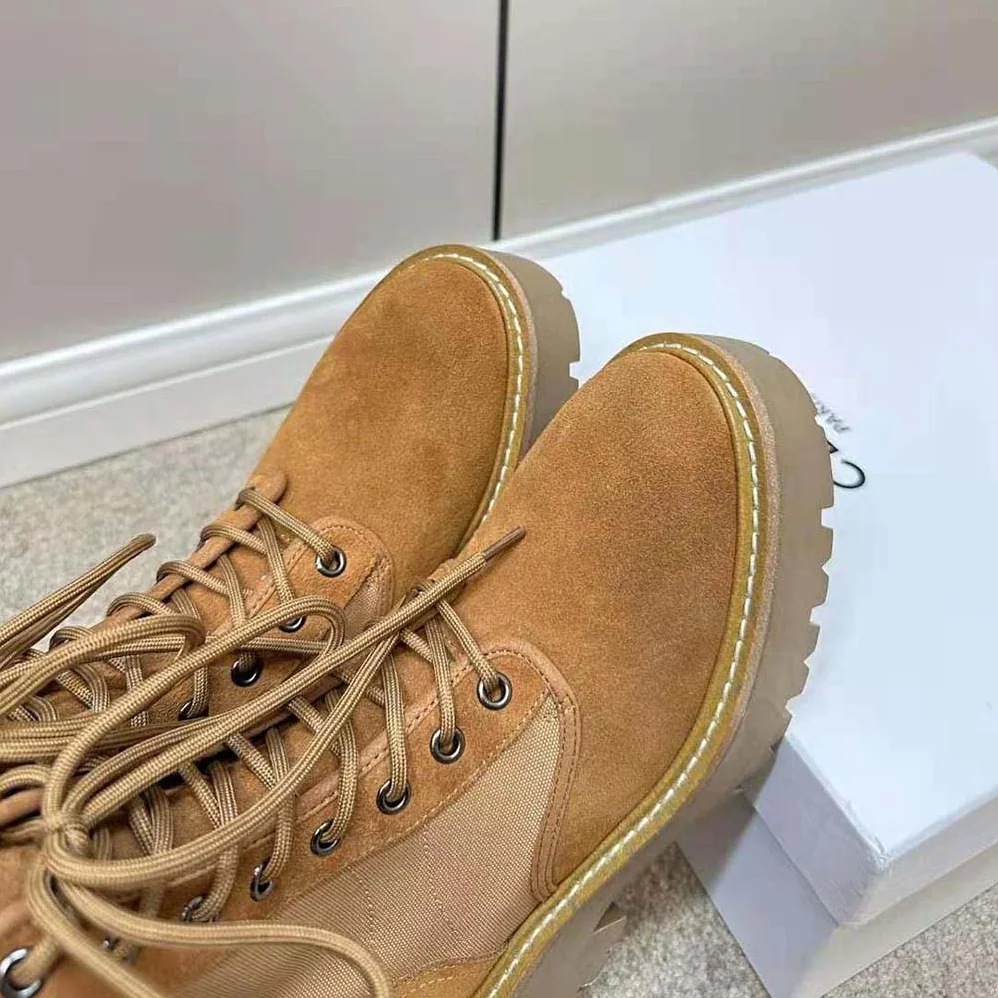 Celine Bulky Lace-up Boot with Triomphe in Nylon & Suede Calfskin for Women