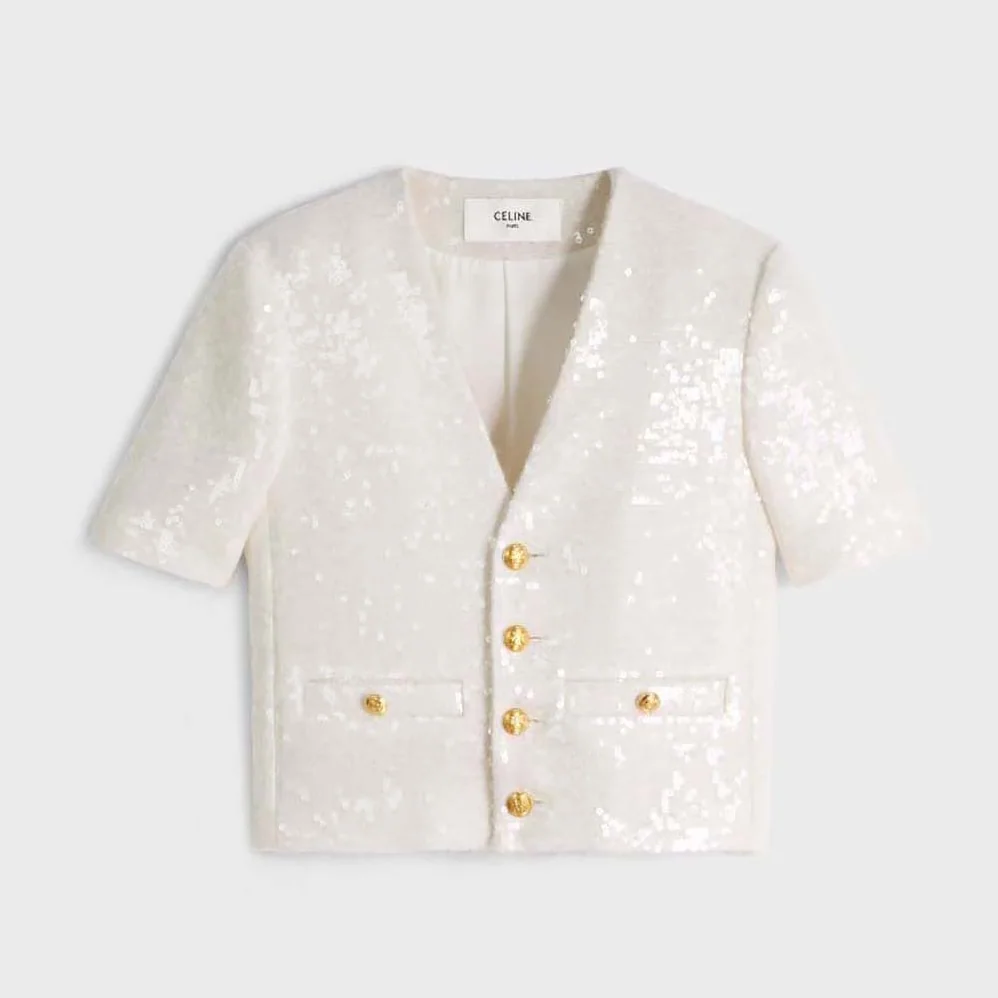 Celine Embroidered Cardigan Jacket in Bouclé Tweed for Women