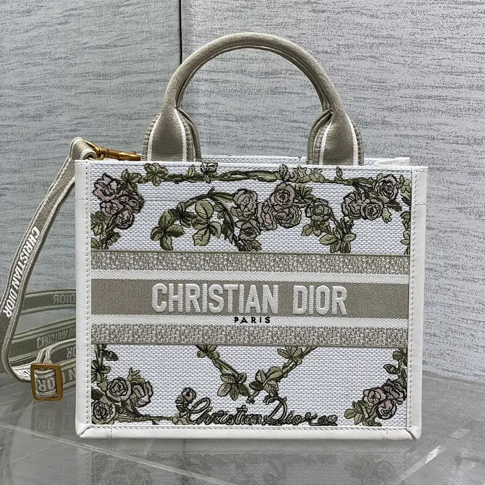 Dior Small Dior Book Tote Multicolor Amour de Roses Embroidery and Latte Calfskin for Women
