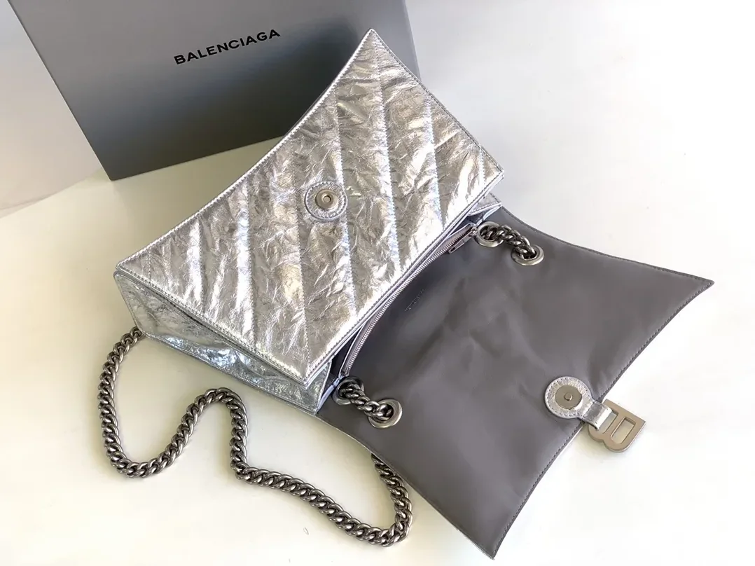 Balenciaga Crush Small Chain Bag Quilted In Sliver Tone /