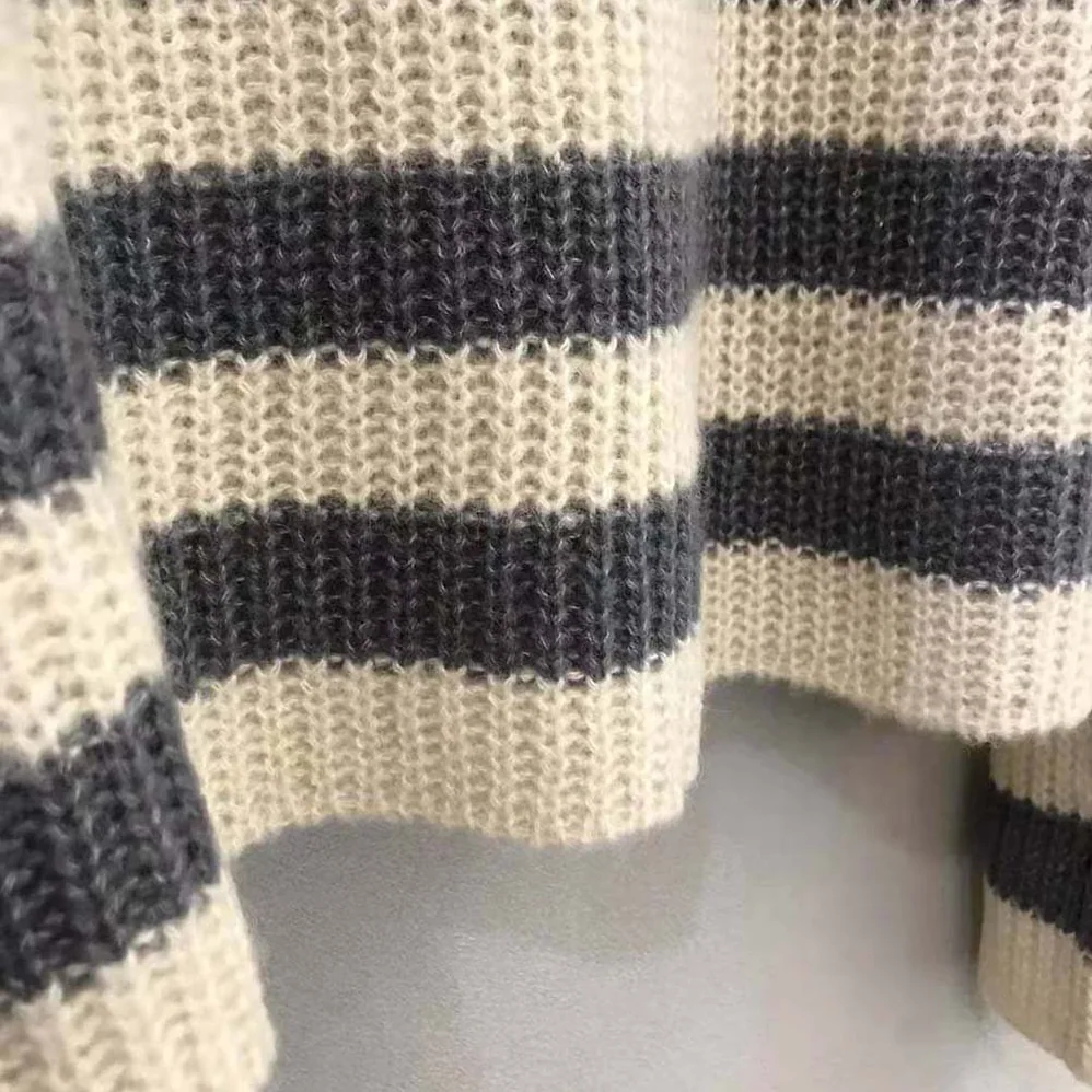 Dior Stand Collar Sweater Gray and Ecru D-Stripes Alpaca Cashmere and Silk Knit for Women Dior Stand Collar Sweater Gray and Ecru D-Stripes Alpaca Cashmere and Silk Knit for Women