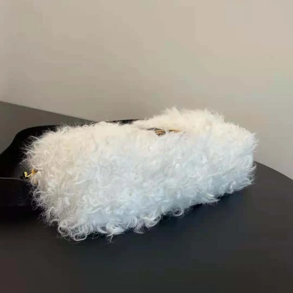 Fendi Baguette White Mohair Wool Bag for Women Fendi Baguette White Mohair Wool Bag for Women