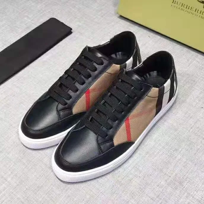 Burberry Shoes Check Detail Leather Sneakers for Women in Black Burberry Shoes Check Detail Leather Sneakers for Women in Black