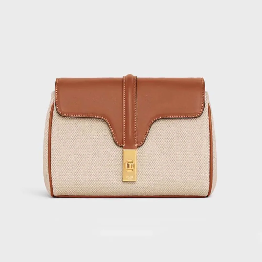 Celine Mini Soft 16 in Textile and Calfskin for Women in Beige