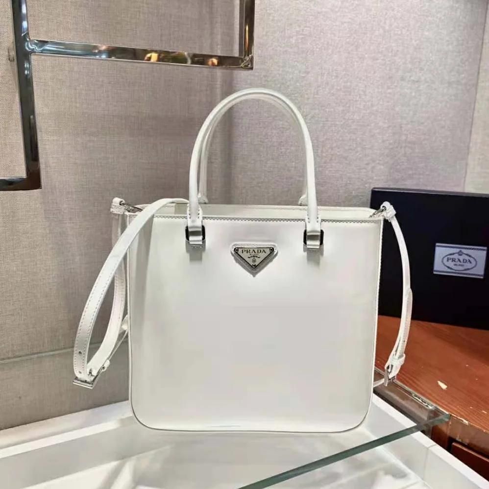 Prada Brushed Leather Tote Bag for Women in White Prada Brushed Leather Tote Bag for Women in White