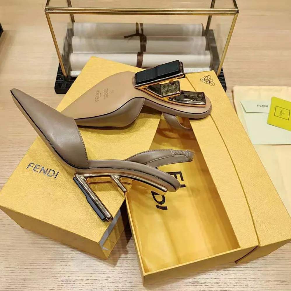 Fendi Fendi First Dove Gray Leather High for Women in Heeled Slingbacks