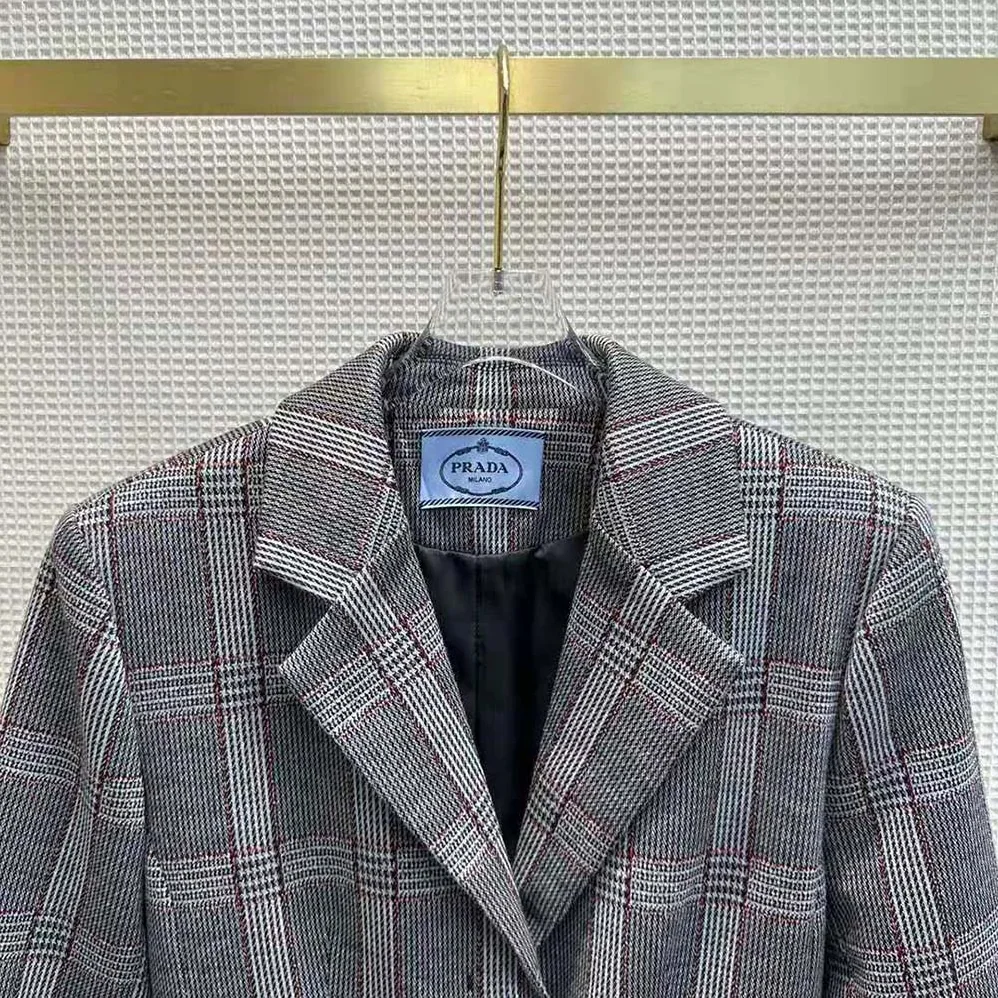 Prada Single-breasted Prince of Wales Mouliné Coat for Women