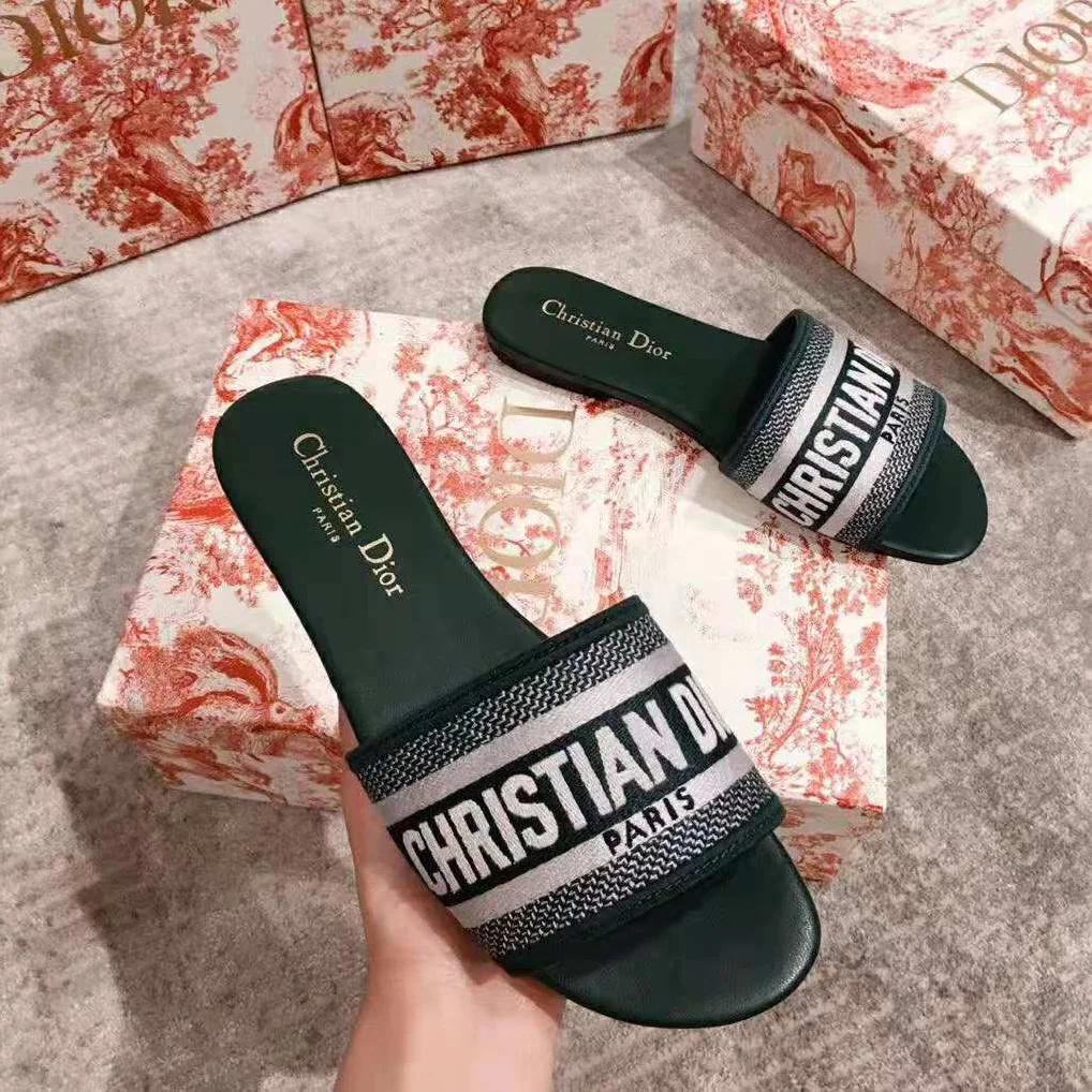 Dior Dway Embroidered Cotton Mule for Women in Green Dior Dway Embroidered Cotton Mule for Women in Green