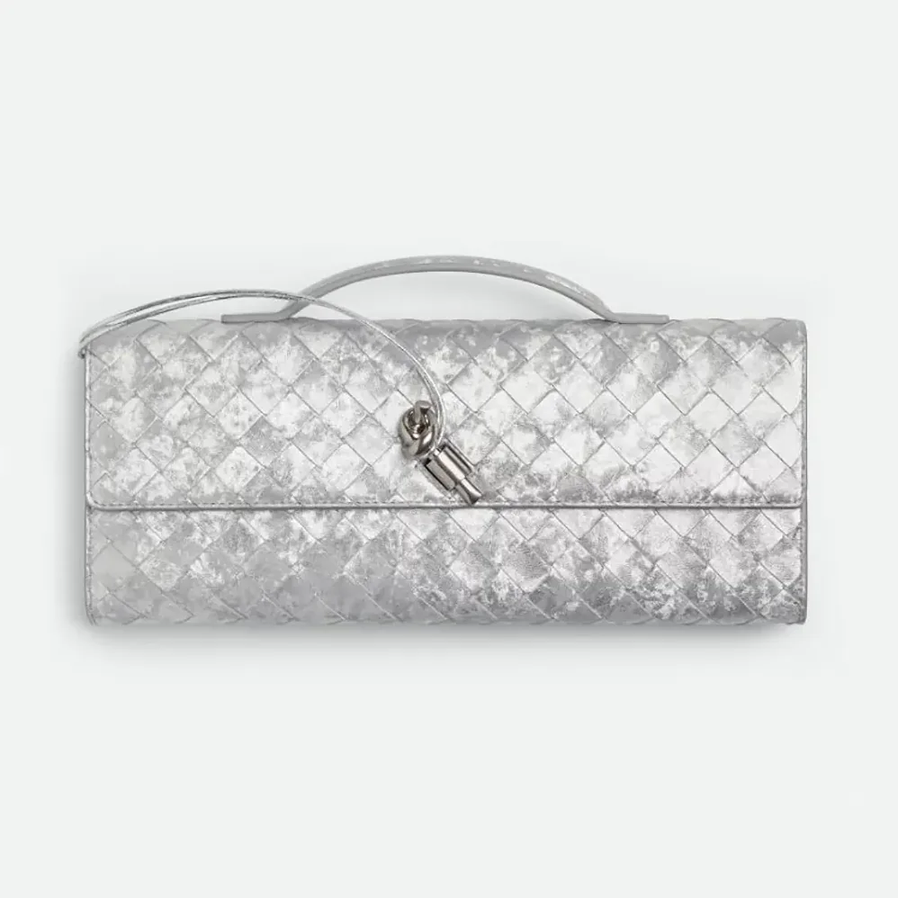 Bottega Veneta Andiamo Clutch for Women in Silver