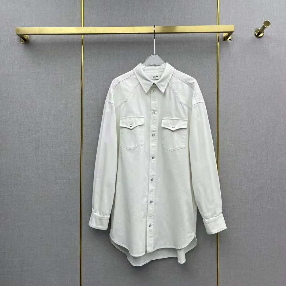Celine Cowboy Painter Shirt in White Denim for Women Celine Cowboy Painter Shirt in White Denim for Women