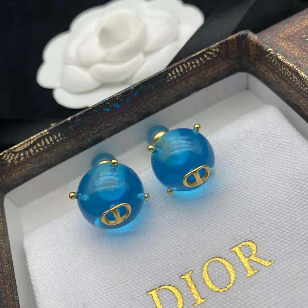 Dior Tribales Earrings Gold-Finish Metal and Light Blue Transparent Resin Pearls for Women Dior Tribales Earrings Gold-Finish Metal and Light Blue Transparent Resin Pearls for Women
