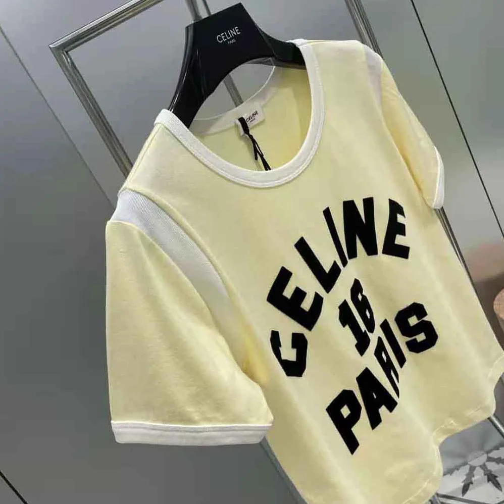 Celine 16 Boxy T-shirt in Cotton Jersey for Women in Yellow Celine 16 Boxy T-shirt in Cotton Jersey for Women in Yellow
