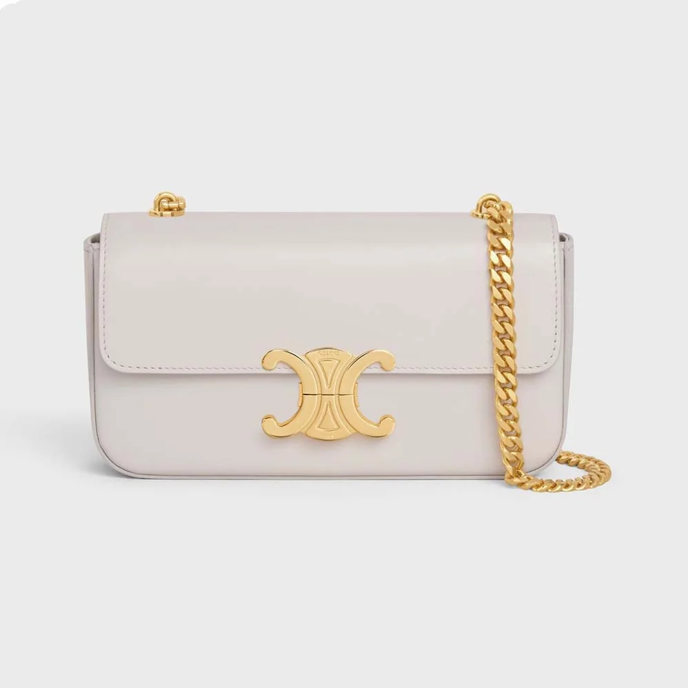 Celine Chain Shoulder Bag Triomphe in Shiny Calfskin for Women in White Celine Chain Shoulder Bag Triomphe in Shiny Calfskin for Women in White