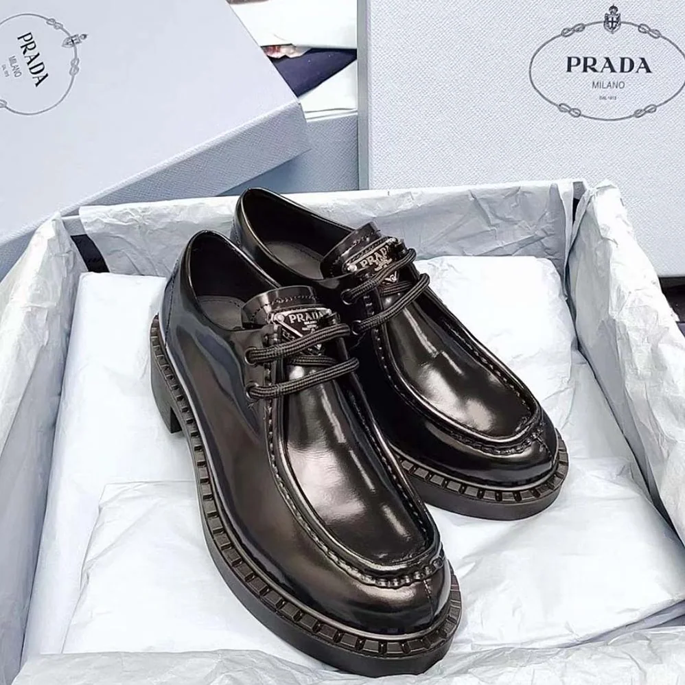 Prada Monolith Brushed Leather Lace-up Shoes for Women in Black Prada Monolith Brushed Leather Lace-up Shoes for Women in Black
