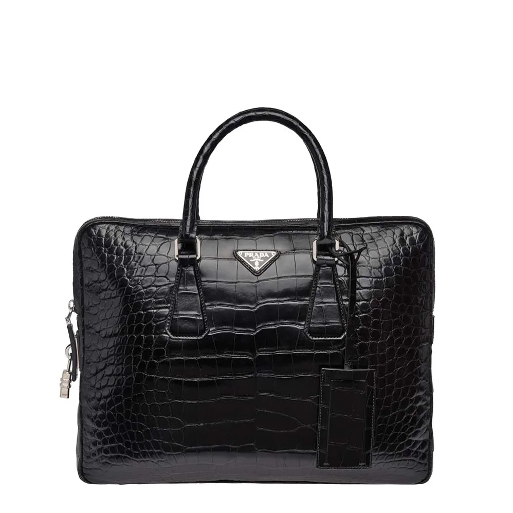 Prada Crocodile Leather Briefcase for Men in Black Prada Crocodile Leather Briefcase for Men in Black