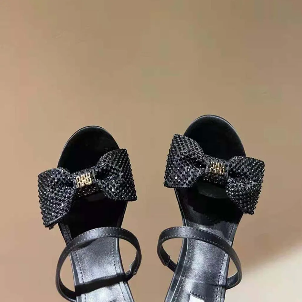 Miu Miu Satin Bow Sandals in 85 mm Heel Height for Women in Black